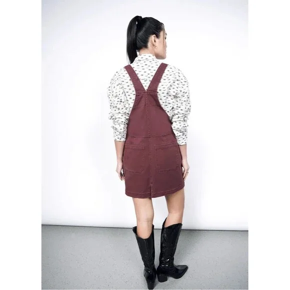 Wildfang Skirtall Overall Dress Womens Pink Sleeveless Short Denim